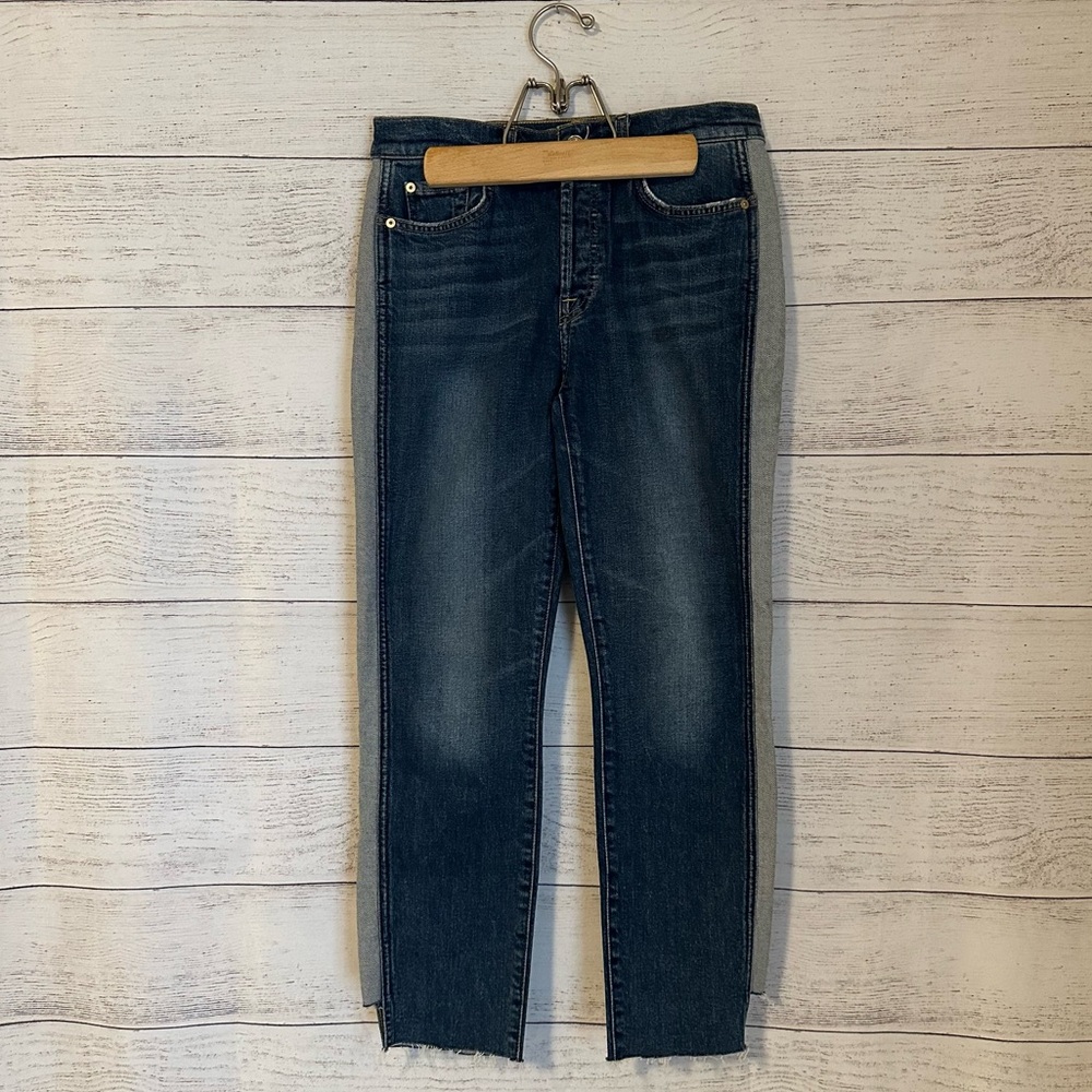 7 For All Mankind Ankle Skinny Jeans in Reverse Step Side Panel Mojave Dusk.